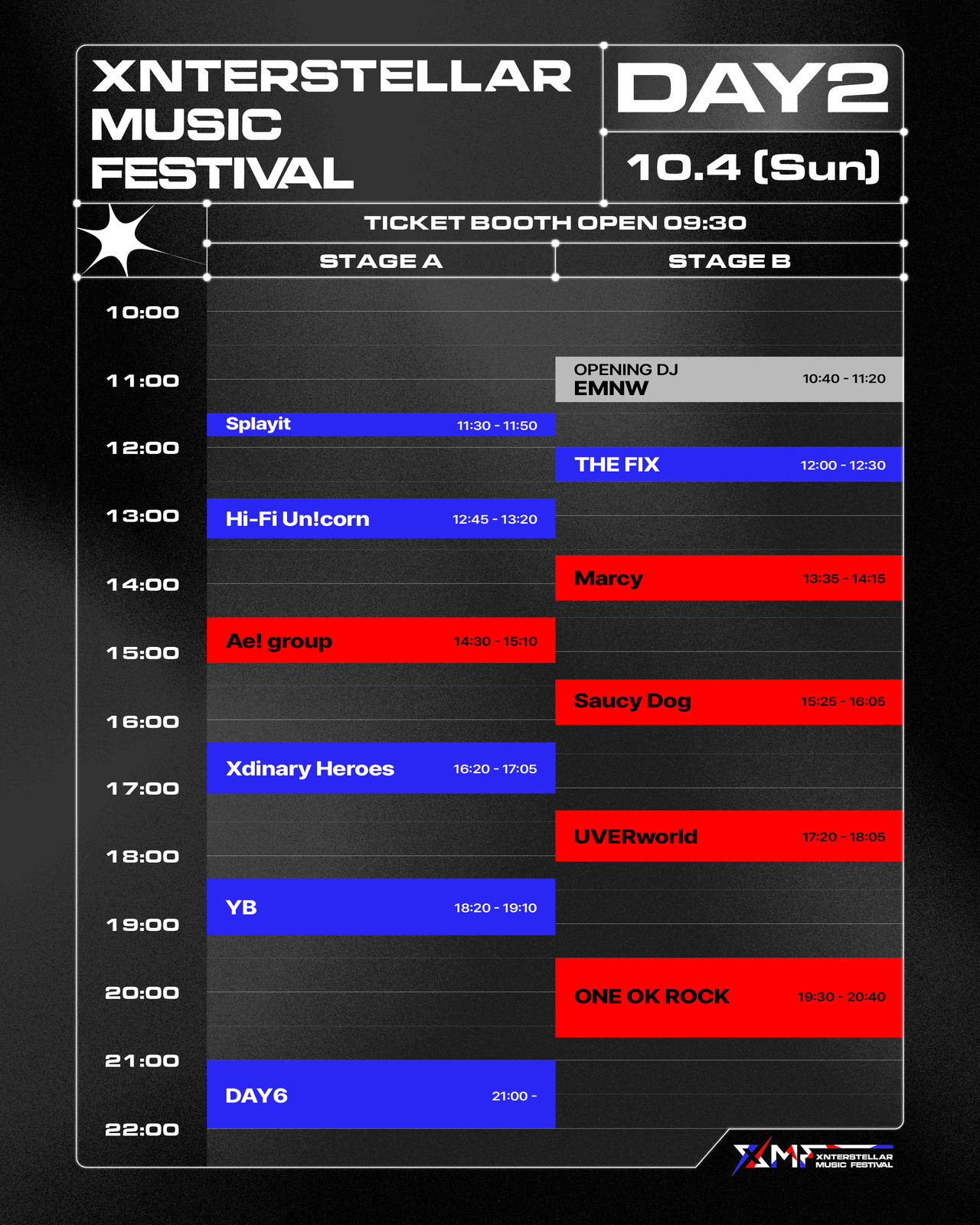 타임테이블 DAY2 (10.4 일) · STAGE A/B